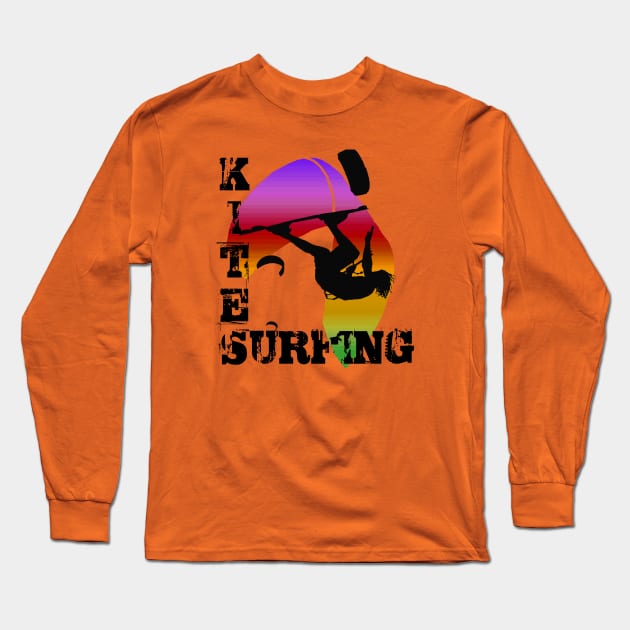 Kite Surfing WIth Freestyle Kitesurfer And Kite 5 Long Sleeve T-Shirt by taiche